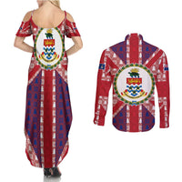 Cayman Islands Christmas Couples Matching Summer Maxi Dress and Long Sleeve Button Shirt Xmas Pattern and Coat of Arms - Wonder Print Shop