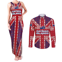 Cayman Islands Christmas Couples Matching Tank Maxi Dress and Long Sleeve Button Shirt Xmas Pattern and Coat of Arms - Wonder Print Shop