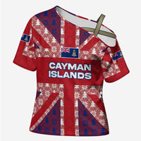 Cayman Islands Christmas Cross Shoulder Shirt Xmas Pattern and Coat of Arms - Wonder Print Shop