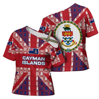 Cayman Islands Christmas Cross Shoulder Shirt Xmas Pattern and Coat of Arms - Wonder Print Shop