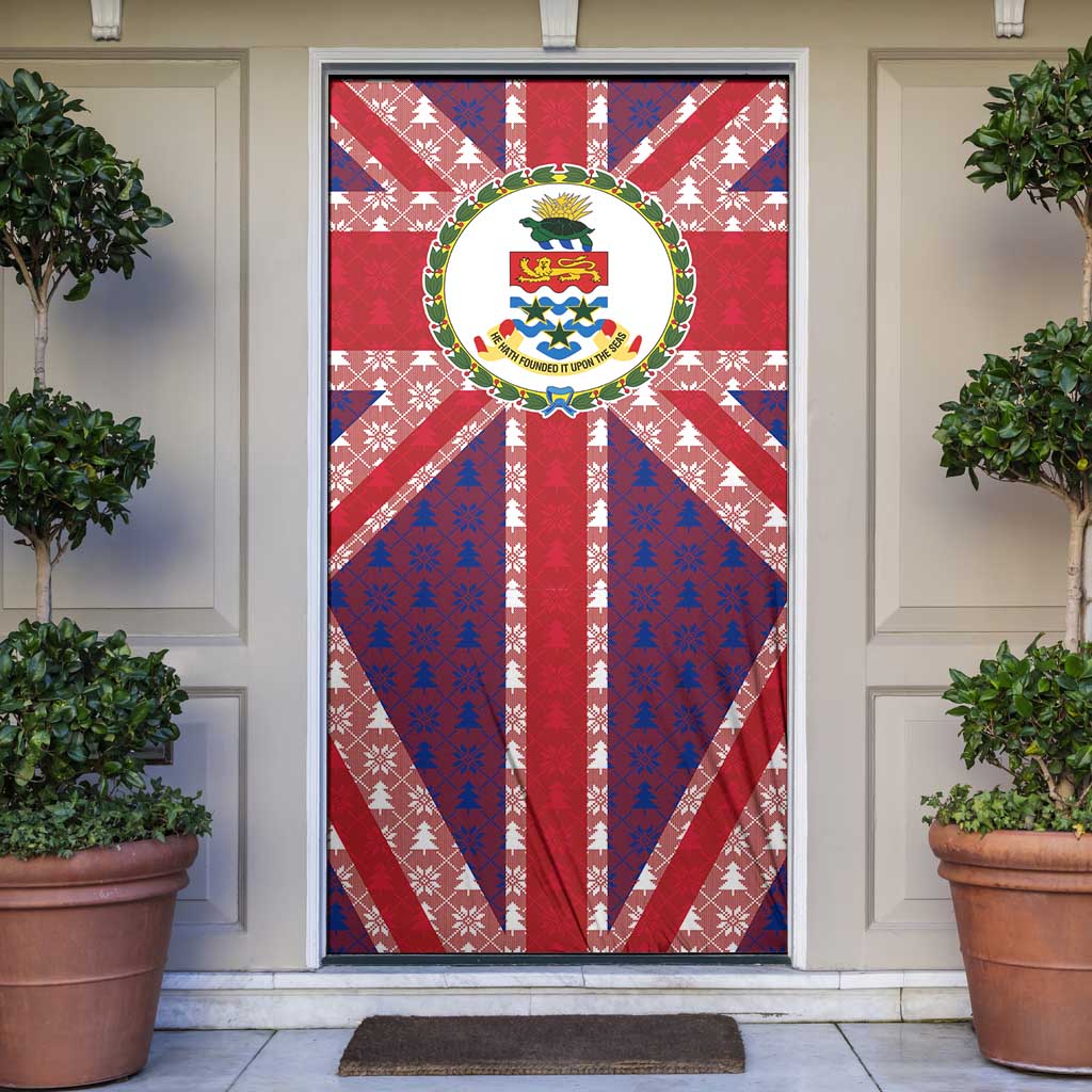 Cayman Islands Christmas Door Cover Xmas Pattern and Coat of Arms - Wonder Print Shop
