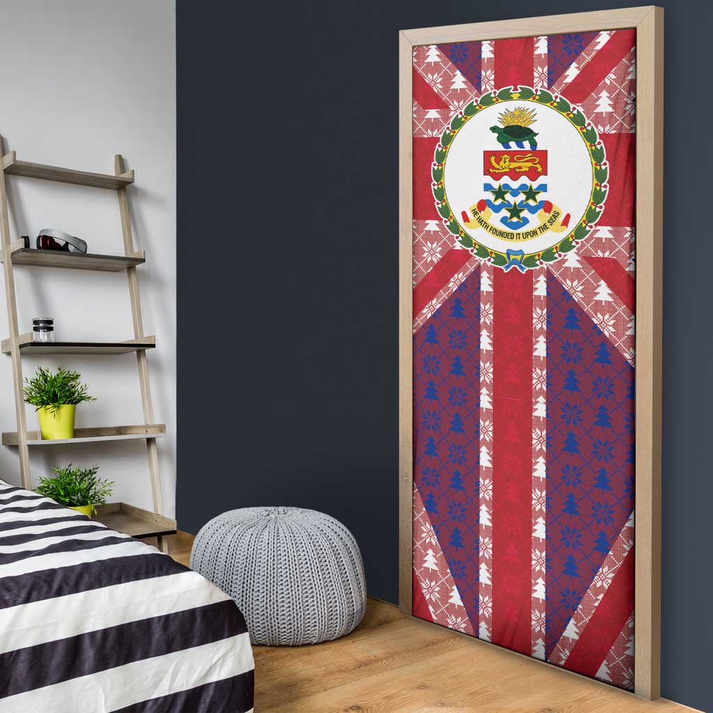 Cayman Islands Christmas Door Cover Xmas Pattern and Coat of Arms - Wonder Print Shop