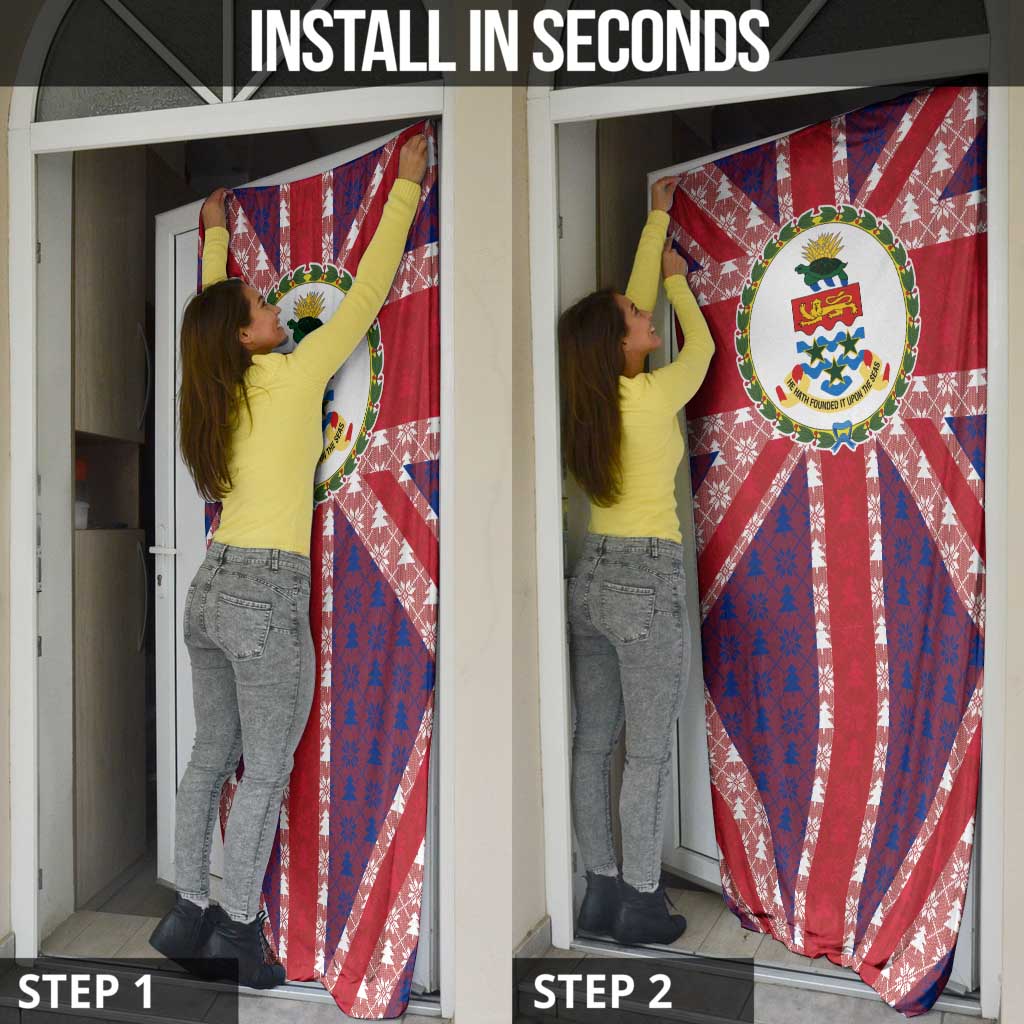 Cayman Islands Christmas Door Cover Xmas Pattern and Coat of Arms - Wonder Print Shop