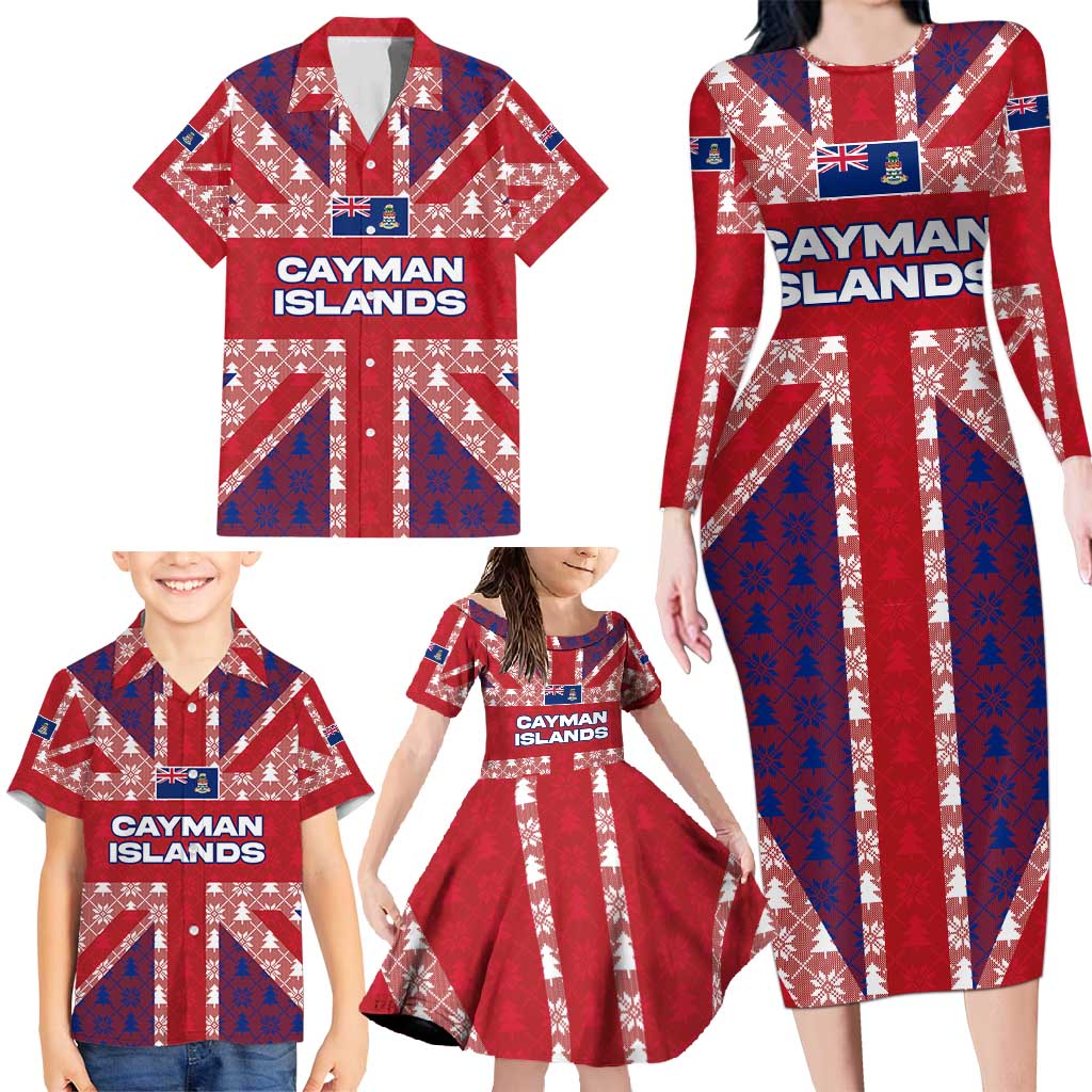 Cayman Islands Christmas Family Matching Long Sleeve Bodycon Dress and Hawaiian Shirt Xmas Pattern and Coat of Arms - Wonder Print Shop