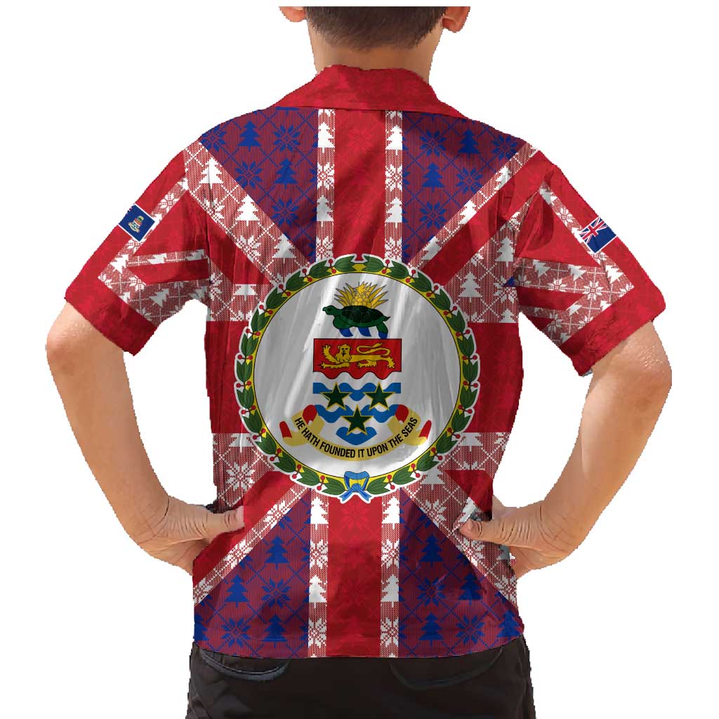 Cayman Islands Christmas Family Matching Mermaid Dress and Hawaiian Shirt Xmas Pattern and Coat of Arms - Wonder Print Shop