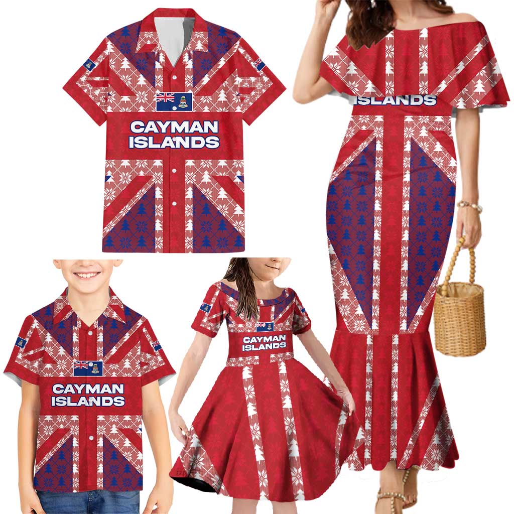 Cayman Islands Christmas Family Matching Mermaid Dress and Hawaiian Shirt Xmas Pattern and Coat of Arms - Wonder Print Shop