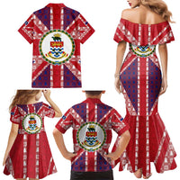 Cayman Islands Christmas Family Matching Mermaid Dress and Hawaiian Shirt Xmas Pattern and Coat of Arms - Wonder Print Shop