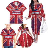 Cayman Islands Christmas Family Matching Off The Shoulder Long Sleeve Dress and Hawaiian Shirt Xmas Pattern and Coat of Arms - Wonder Print Shop