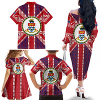 Cayman Islands Christmas Family Matching Off The Shoulder Long Sleeve Dress and Hawaiian Shirt Xmas Pattern and Coat of Arms - Wonder Print Shop