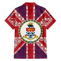 Cayman Islands Christmas Family Matching Off The Shoulder Long Sleeve Dress and Hawaiian Shirt Xmas Pattern and Coat of Arms - Wonder Print Shop