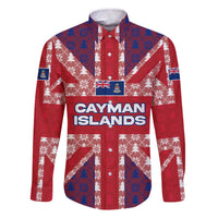 Cayman Islands Christmas Family Matching Off The Shoulder Long Sleeve Dress and Hawaiian Shirt Xmas Pattern and Coat of Arms - Wonder Print Shop