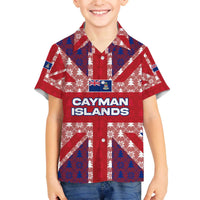 Cayman Islands Christmas Family Matching Off The Shoulder Long Sleeve Dress and Hawaiian Shirt Xmas Pattern and Coat of Arms - Wonder Print Shop