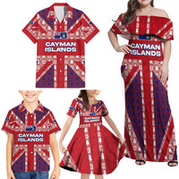 Cayman Islands Christmas Family Matching Off Shoulder Maxi Dress and Hawaiian Shirt Xmas Pattern and Coat of Arms - Wonder Print Shop