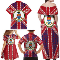 Cayman Islands Christmas Family Matching Off Shoulder Maxi Dress and Hawaiian Shirt Xmas Pattern and Coat of Arms - Wonder Print Shop