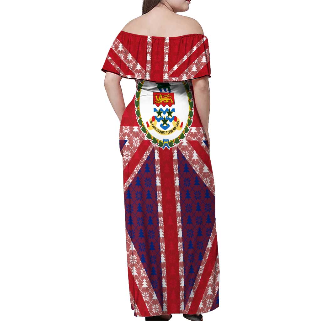 Cayman Islands Christmas Family Matching Off Shoulder Maxi Dress and Hawaiian Shirt Xmas Pattern and Coat of Arms - Wonder Print Shop