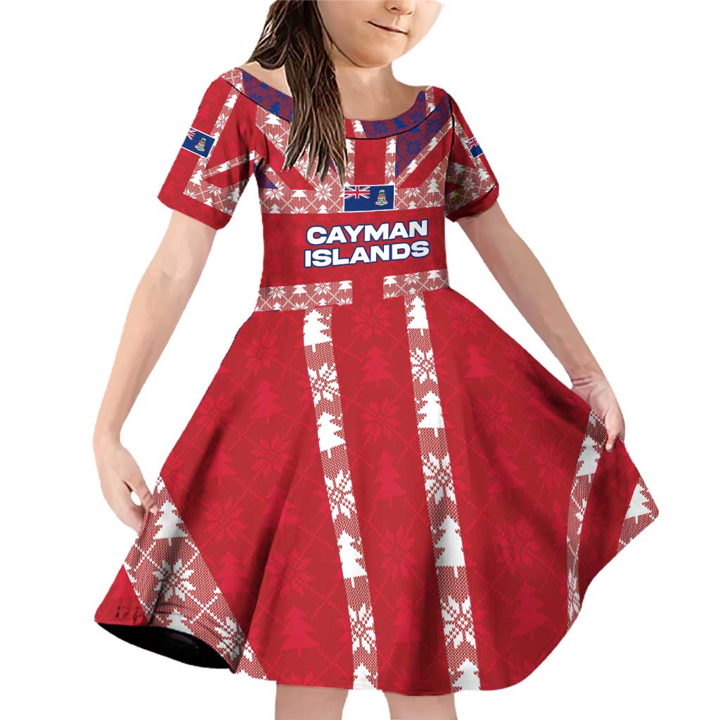 Cayman Islands Christmas Family Matching Off Shoulder Short Dress and Hawaiian Shirt Xmas Pattern and Coat of Arms - Wonder Print Shop