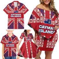 Cayman Islands Christmas Family Matching Off Shoulder Short Dress and Hawaiian Shirt Xmas Pattern and Coat of Arms - Wonder Print Shop