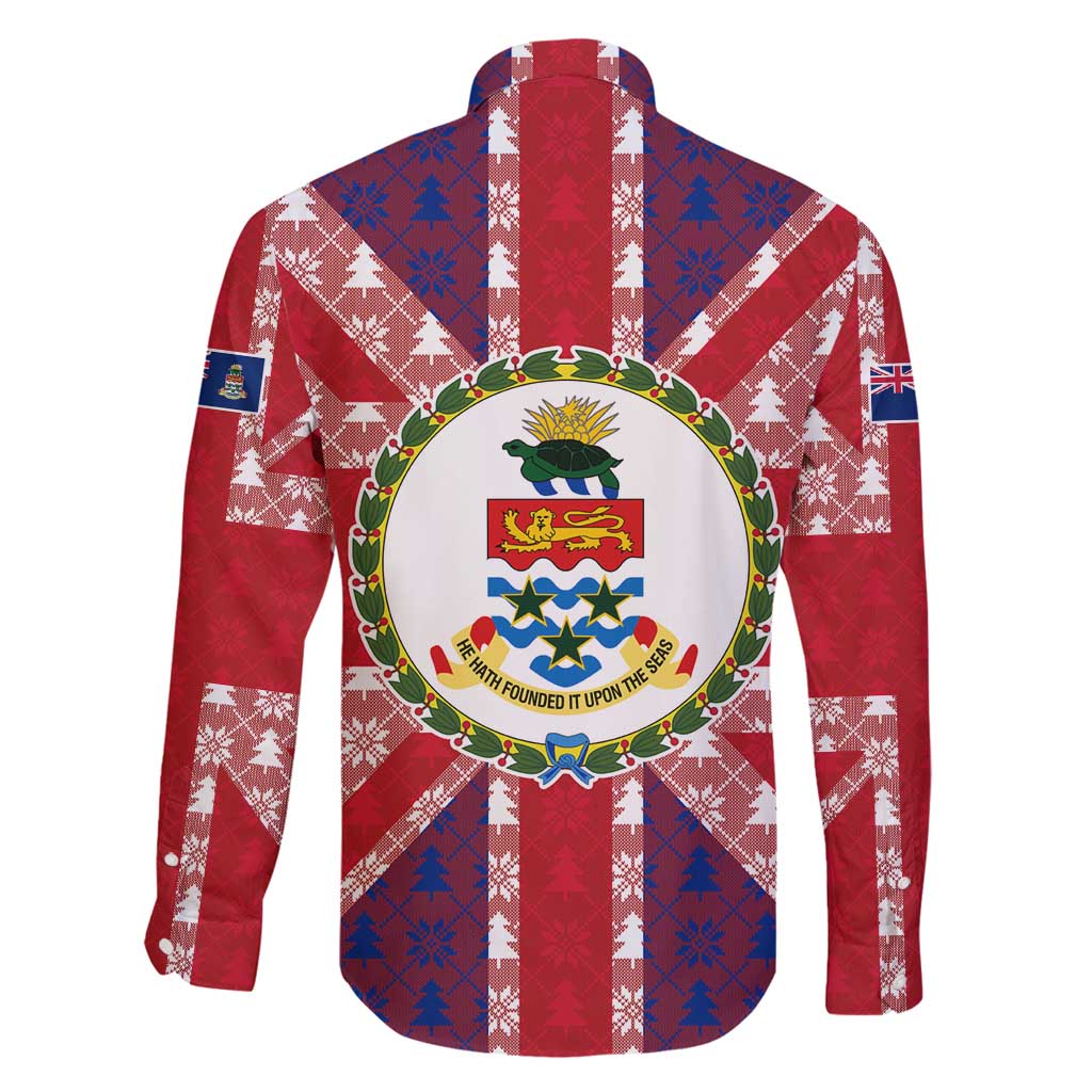 Cayman Islands Christmas Family Matching Off Shoulder Short Dress and Hawaiian Shirt Xmas Pattern and Coat of Arms - Wonder Print Shop