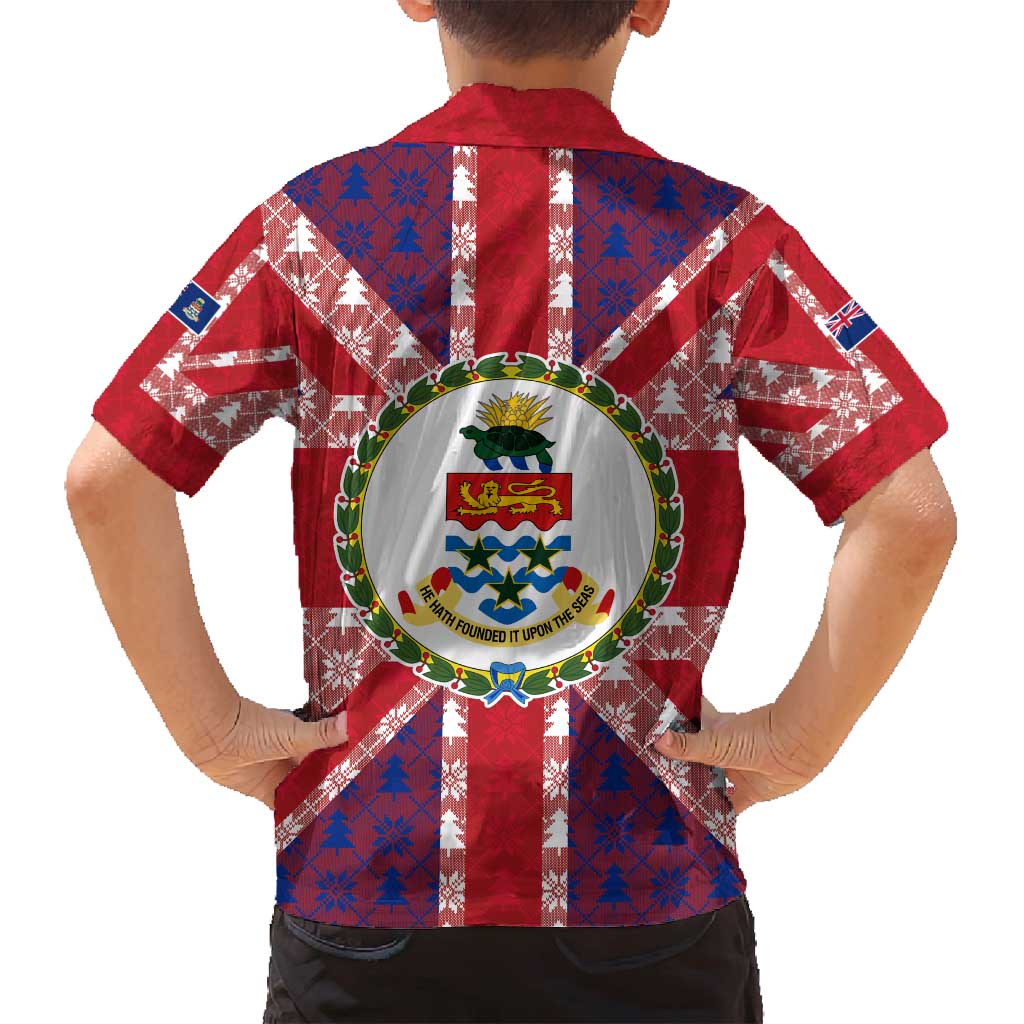 Cayman Islands Christmas Family Matching Puletasi and Hawaiian Shirt Xmas Pattern and Coat of Arms - Wonder Print Shop