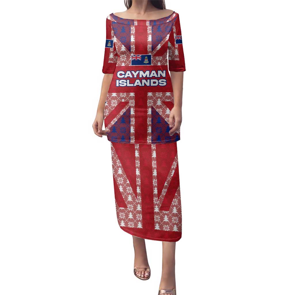 Cayman Islands Christmas Family Matching Puletasi and Hawaiian Shirt Xmas Pattern and Coat of Arms - Wonder Print Shop