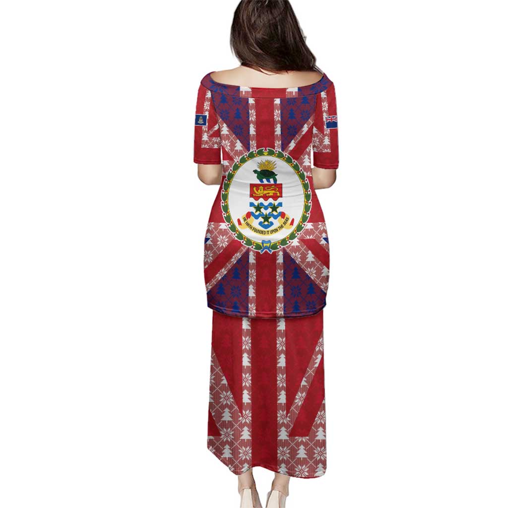 Cayman Islands Christmas Family Matching Puletasi and Hawaiian Shirt Xmas Pattern and Coat of Arms - Wonder Print Shop