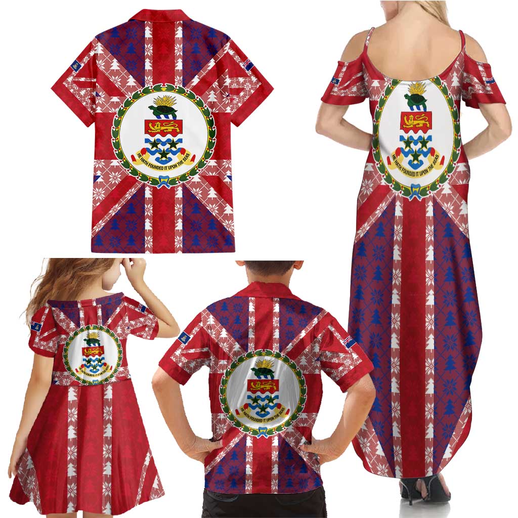 Cayman Islands Christmas Family Matching Summer Maxi Dress and Hawaiian Shirt Xmas Pattern and Coat of Arms - Wonder Print Shop