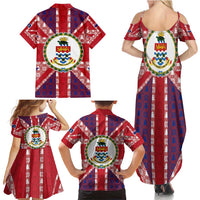 Cayman Islands Christmas Family Matching Summer Maxi Dress and Hawaiian Shirt Xmas Pattern and Coat of Arms - Wonder Print Shop