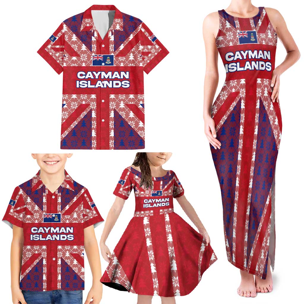 Cayman Islands Christmas Family Matching Tank Maxi Dress and Hawaiian Shirt Xmas Pattern and Coat of Arms - Wonder Print Shop