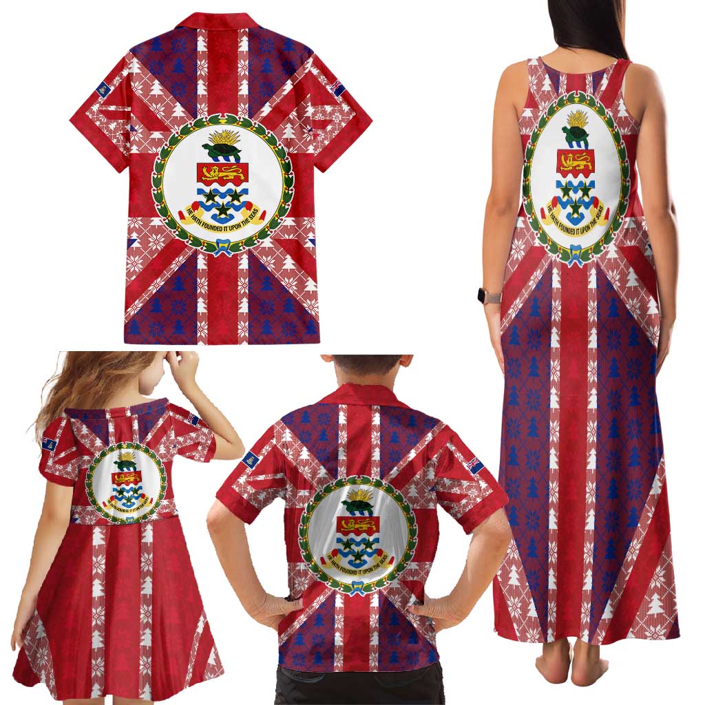 Cayman Islands Christmas Family Matching Tank Maxi Dress and Hawaiian Shirt Xmas Pattern and Coat of Arms - Wonder Print Shop