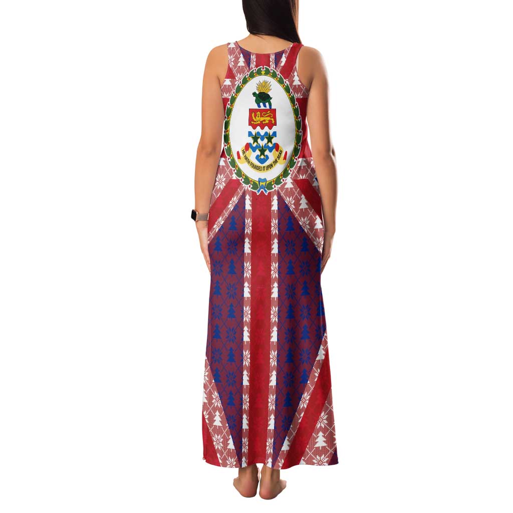 Cayman Islands Christmas Family Matching Tank Maxi Dress and Hawaiian Shirt Xmas Pattern and Coat of Arms - Wonder Print Shop