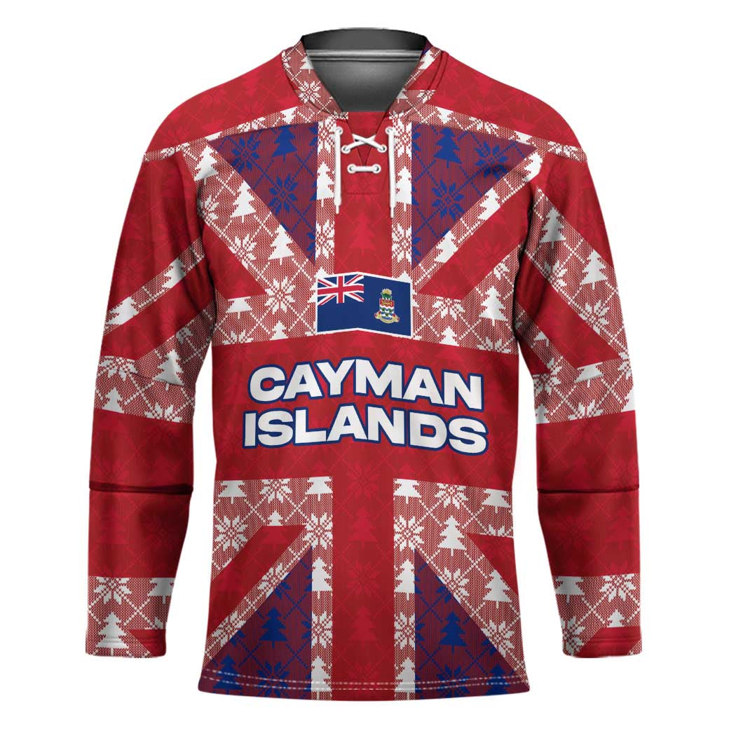 Cayman Islands Christmas Hockey Jersey Xmas Pattern and Coat of Arms - Wonder Print Shop