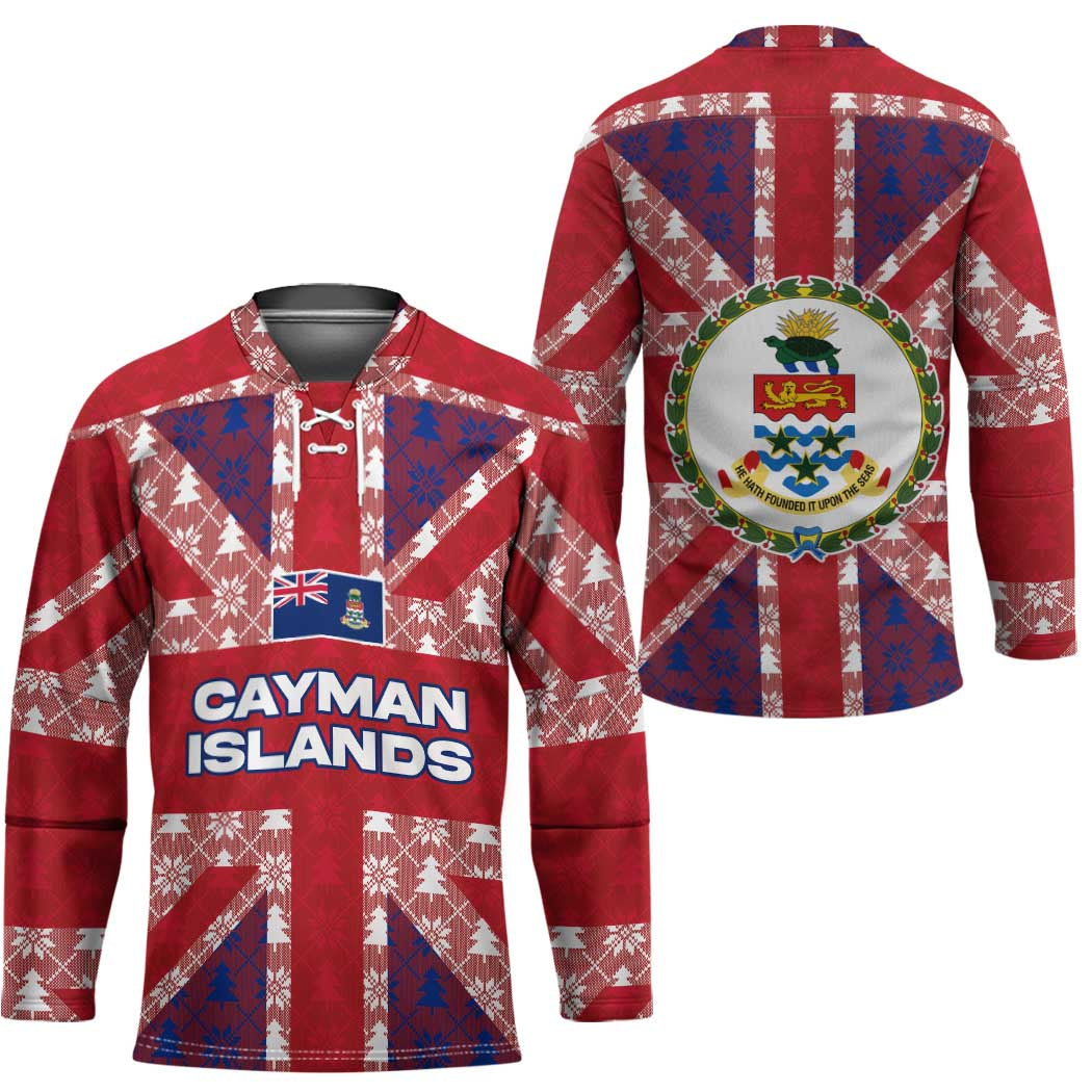Cayman Islands Christmas Hockey Jersey Xmas Pattern and Coat of Arms - Wonder Print Shop
