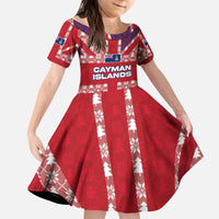 Cayman Islands Christmas Kid Short Sleeve Dress Xmas Pattern and Coat of Arms - Wonder Print Shop
