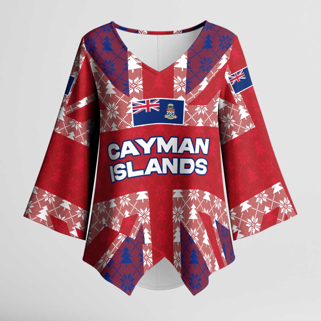 Cayman Islands Christmas Kimono Sleeve Blouse Xmas Pattern and Coat of Arms - Wonder Print Shop