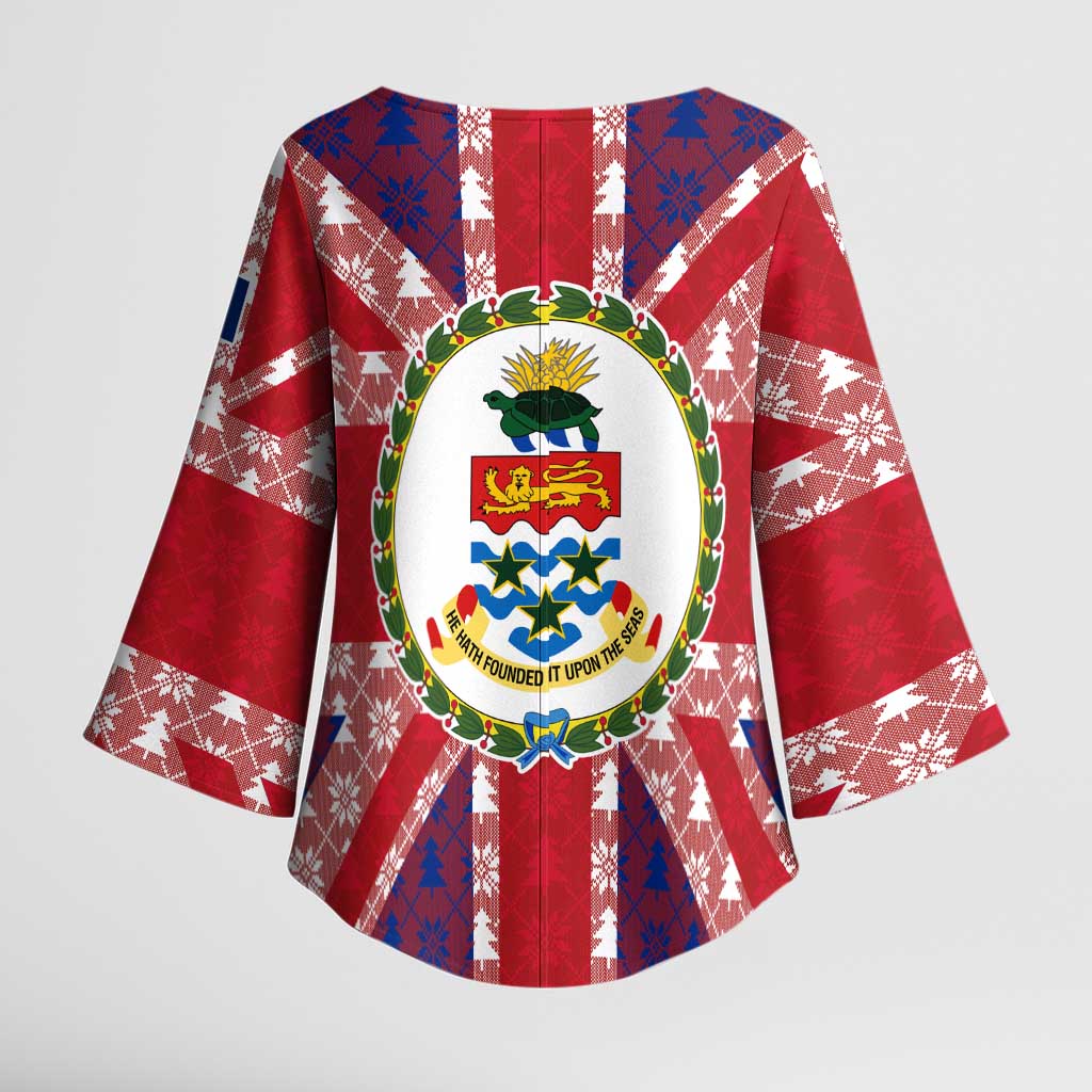 Cayman Islands Christmas Kimono Sleeve Blouse Xmas Pattern and Coat of Arms - Wonder Print Shop