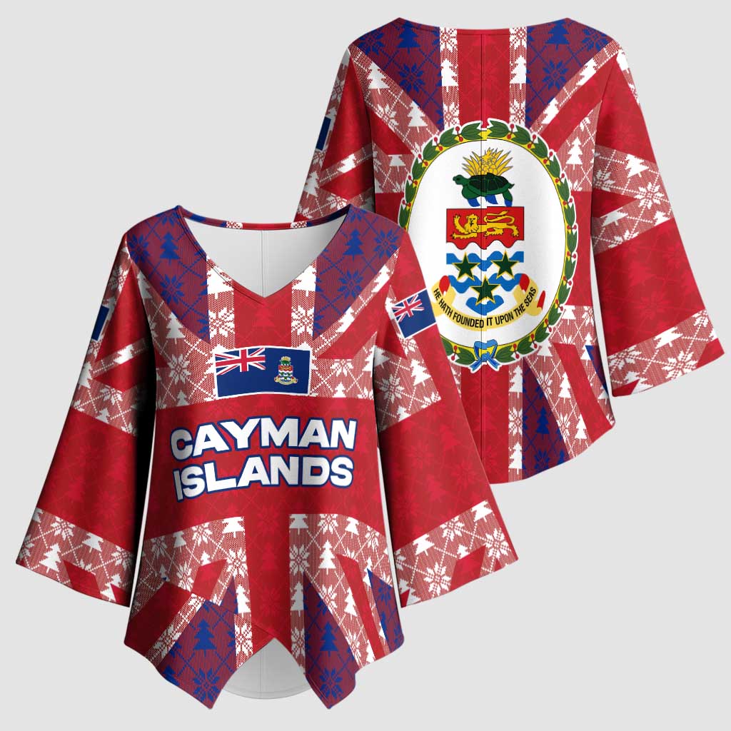 Cayman Islands Christmas Kimono Sleeve Blouse Xmas Pattern and Coat of Arms - Wonder Print Shop