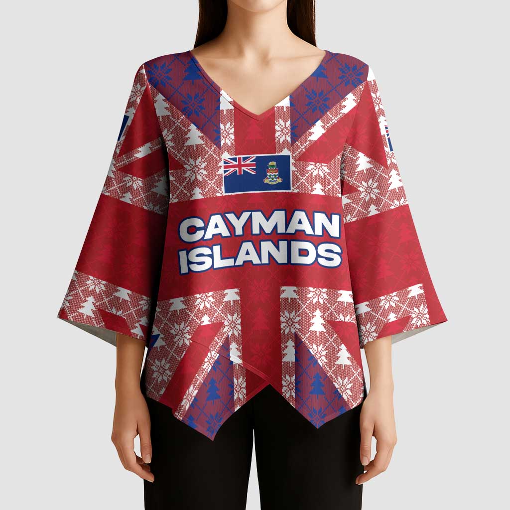 Cayman Islands Christmas Kimono Sleeve Blouse Xmas Pattern and Coat of Arms - Wonder Print Shop