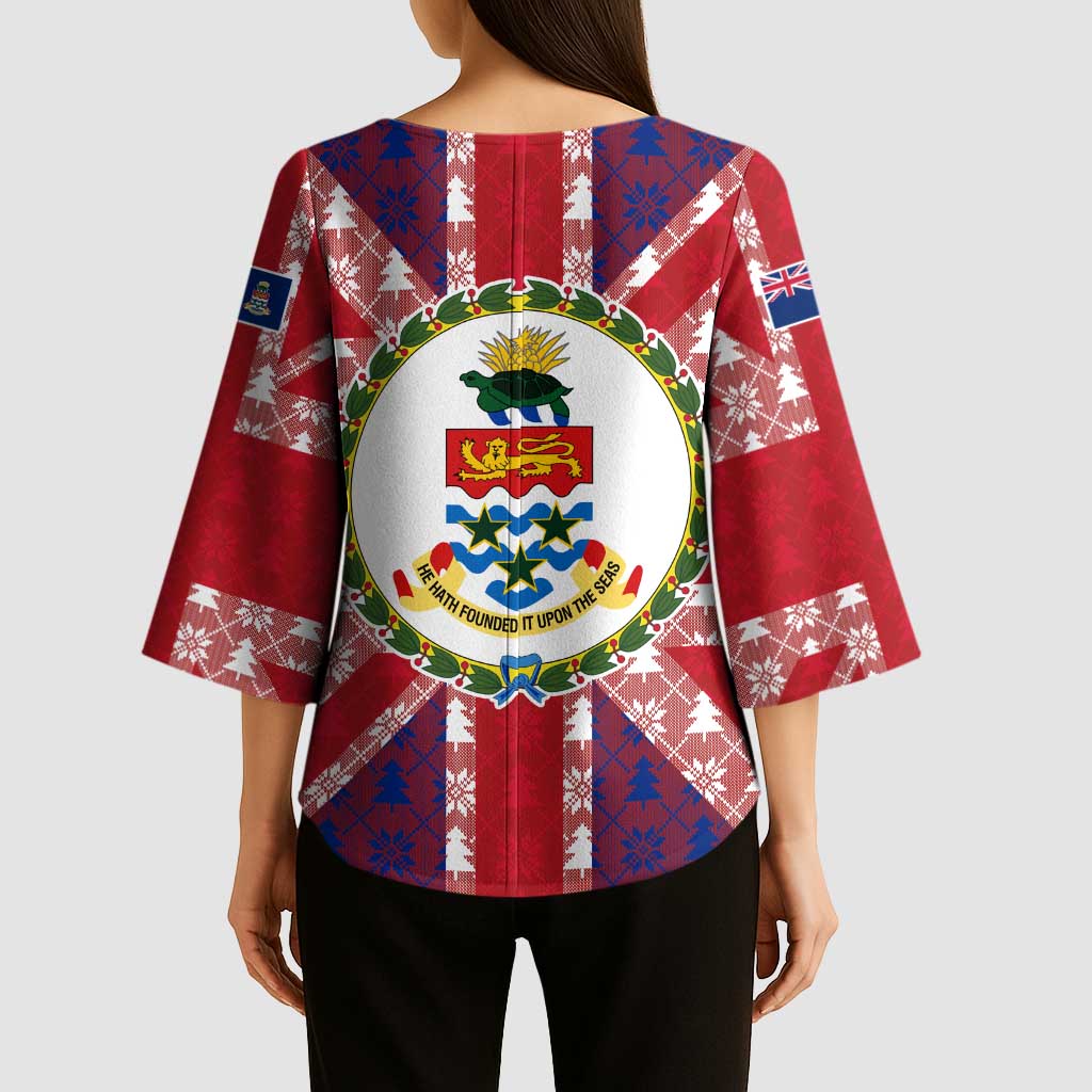 Cayman Islands Christmas Kimono Sleeve Blouse Xmas Pattern and Coat of Arms - Wonder Print Shop