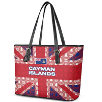 Cayman Islands Christmas Leather Tote Bag Xmas Pattern and Coat of Arms - Wonder Print Shop