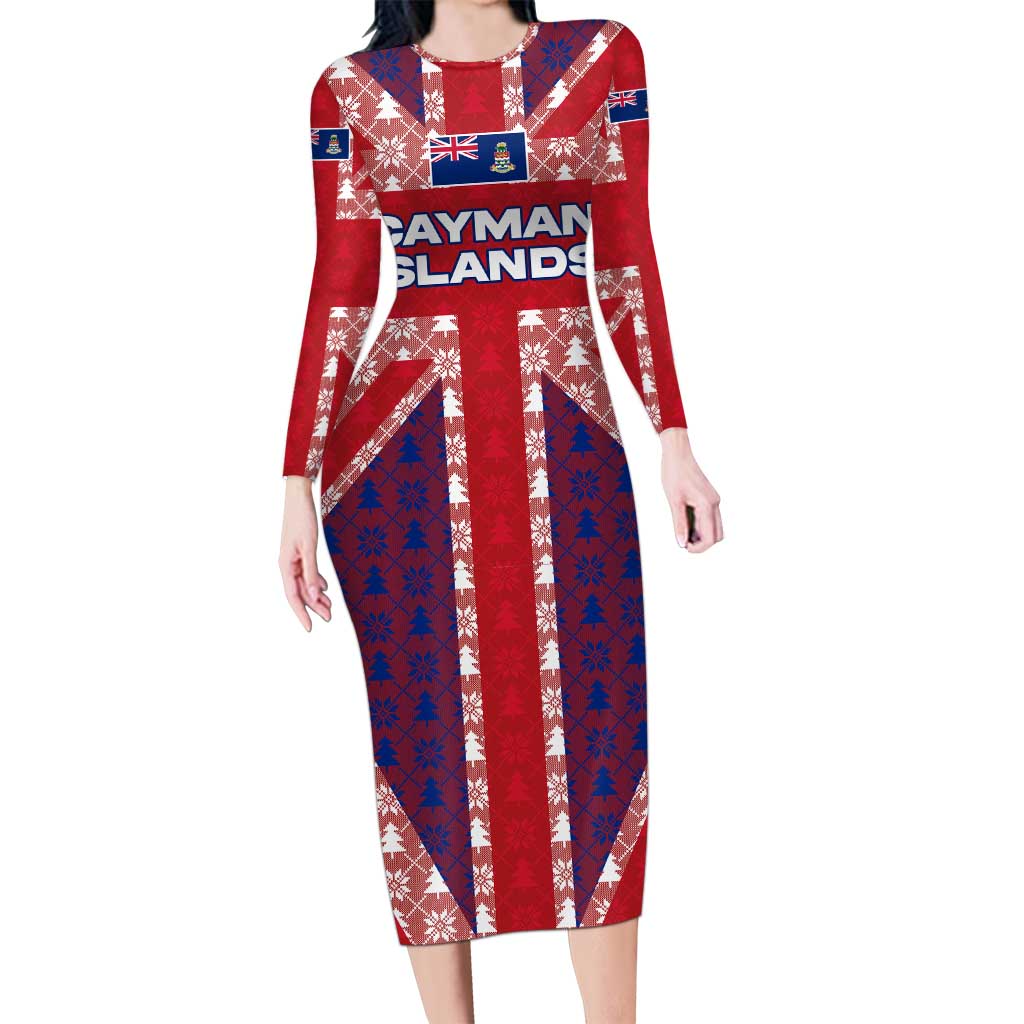 Cayman Islands Christmas Long Sleeve Bodycon Dress Xmas Pattern and Coat of Arms - Wonder Print Shop