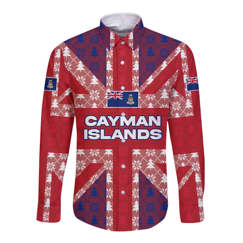 Cayman Islands Christmas Long Sleeve Button Shirt Xmas Pattern and Coat of Arms - Wonder Print Shop