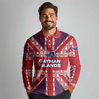 Cayman Islands Christmas Long Sleeve Polo Shirt Xmas Pattern and Coat of Arms - Wonder Print Shop