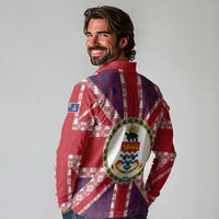 Cayman Islands Christmas Long Sleeve Polo Shirt Xmas Pattern and Coat of Arms - Wonder Print Shop
