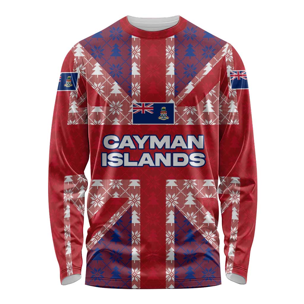 Cayman Islands Christmas Long Sleeve Shirt Xmas Pattern and Coat of Arms - Wonder Print Shop