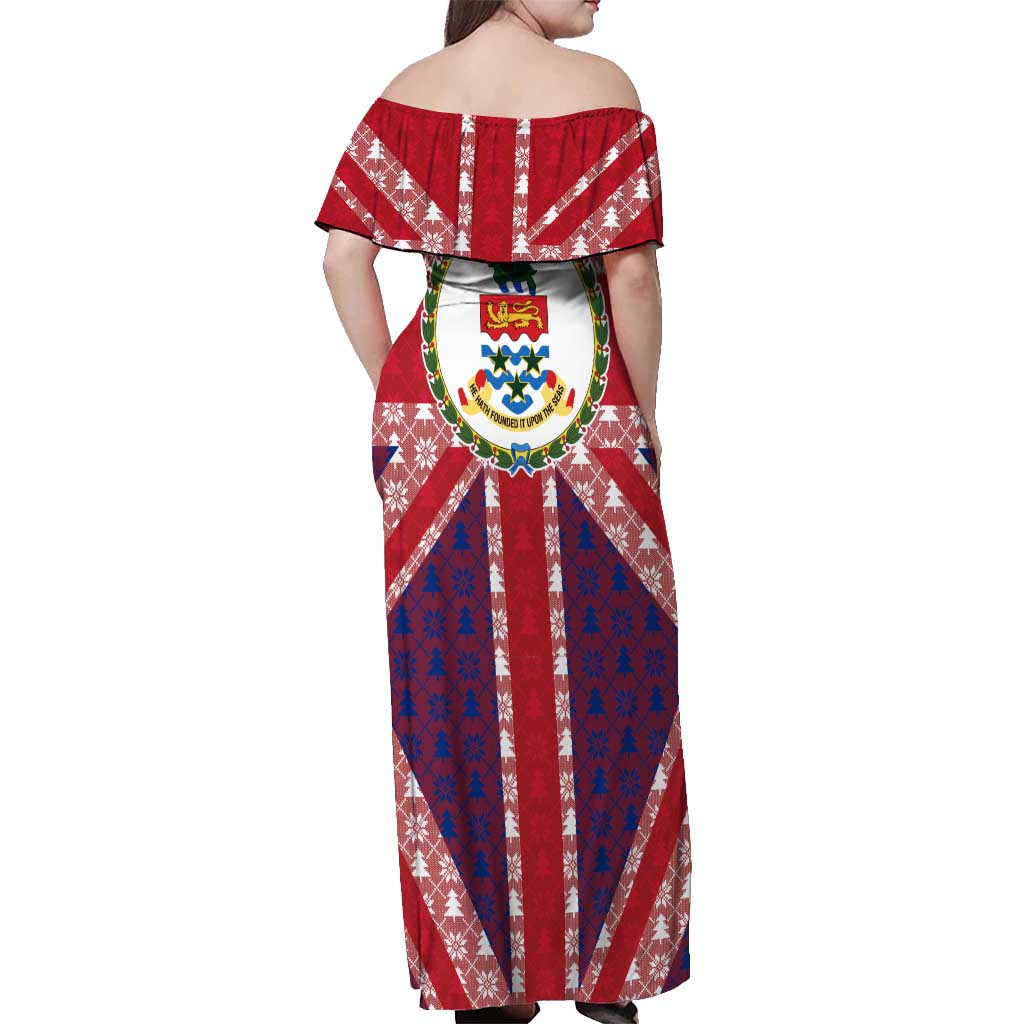 Cayman Islands Christmas Off Shoulder Maxi Dress Xmas Pattern and Coat of Arms - Wonder Print Shop
