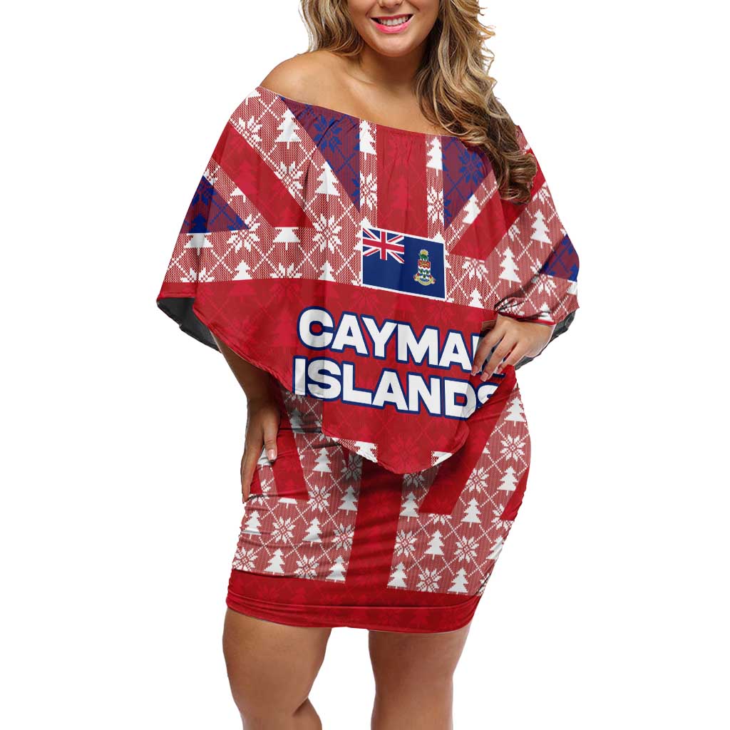 Cayman Islands Christmas Off Shoulder Short Dress Xmas Pattern and Coat of Arms - Wonder Print Shop