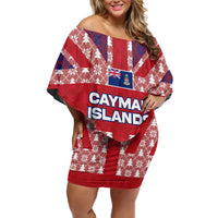 Cayman Islands Christmas Off Shoulder Short Dress Xmas Pattern and Coat of Arms - Wonder Print Shop