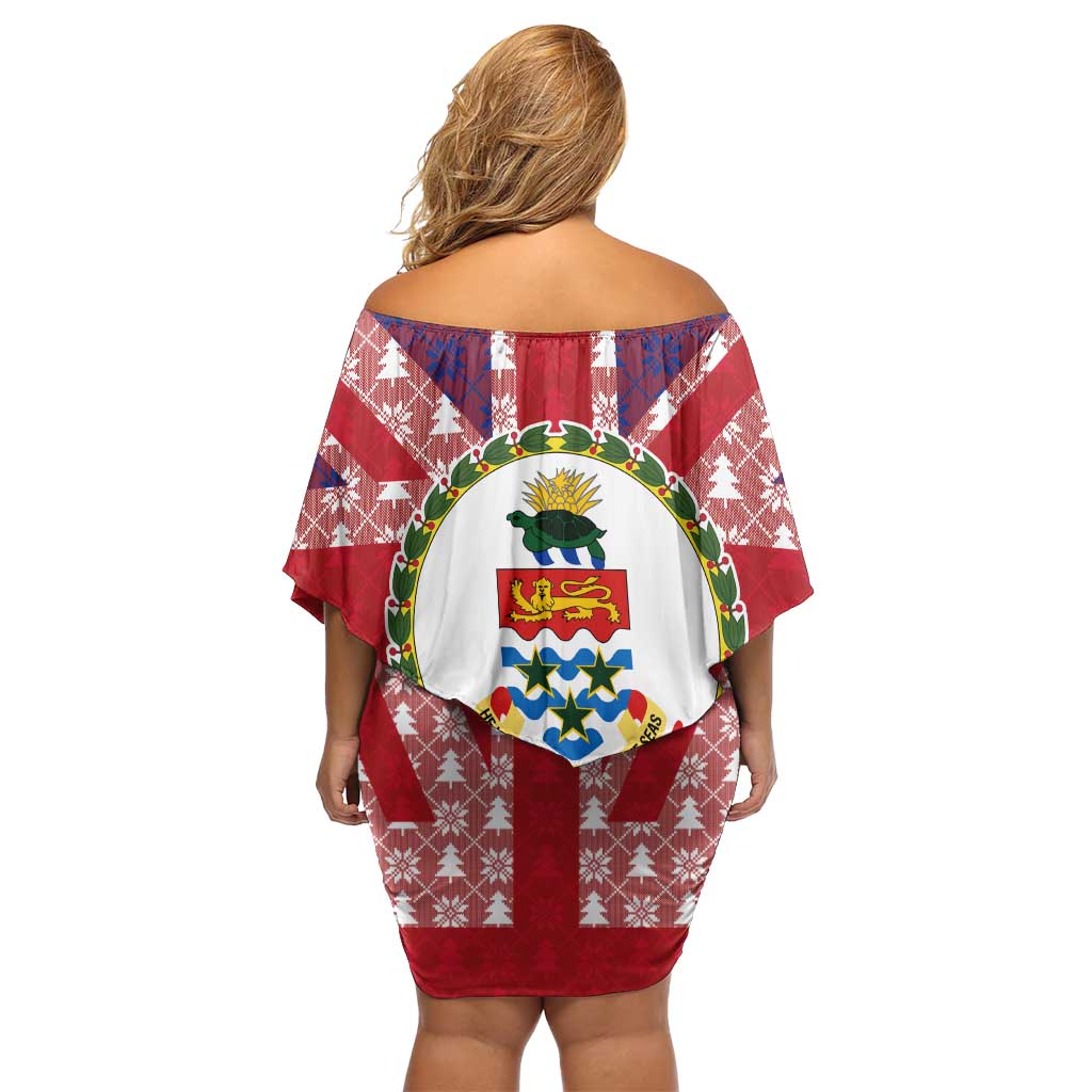 Cayman Islands Christmas Off Shoulder Short Dress Xmas Pattern and Coat of Arms - Wonder Print Shop