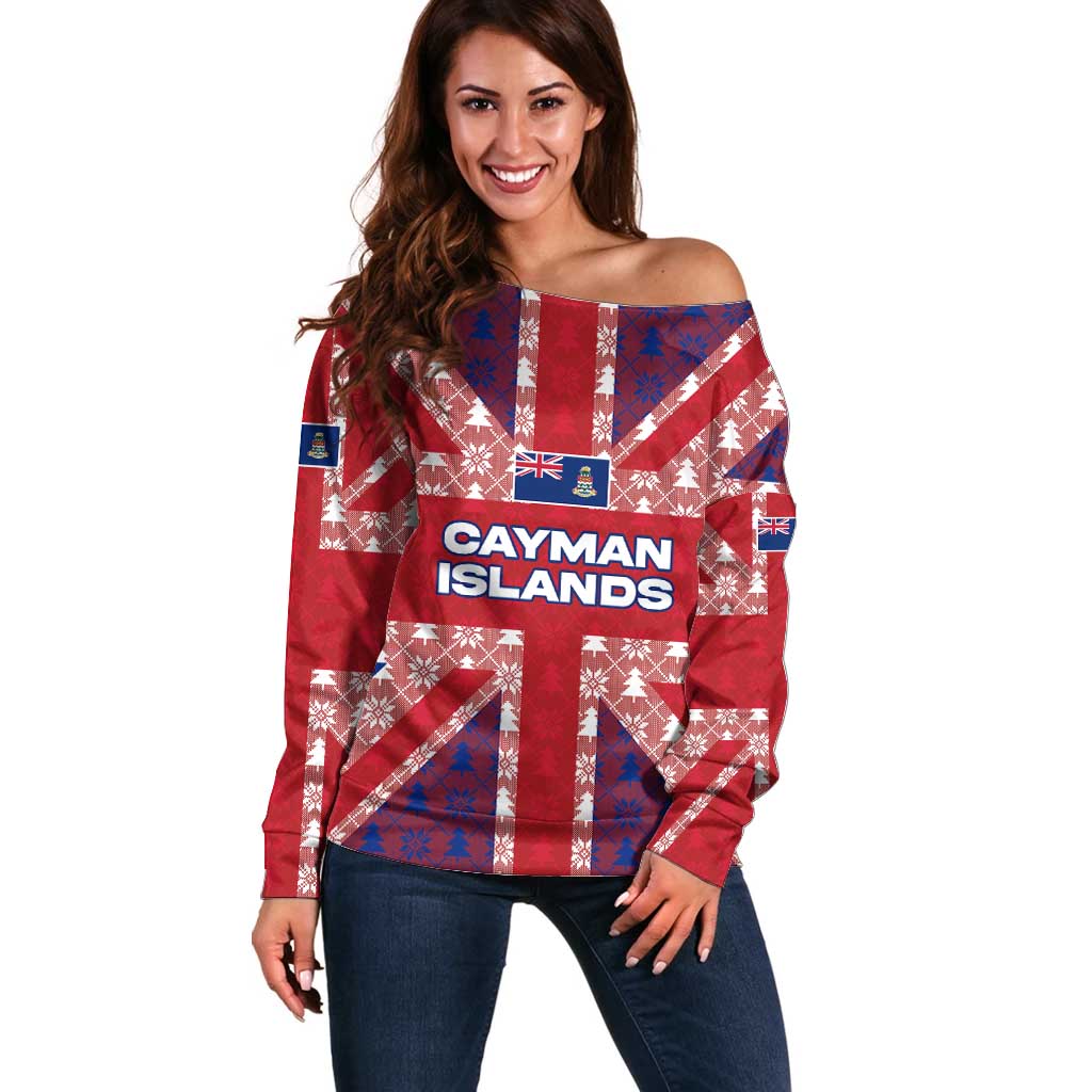 Cayman Islands Christmas Off Shoulder Sweater Xmas Pattern and Coat of Arms - Wonder Print Shop