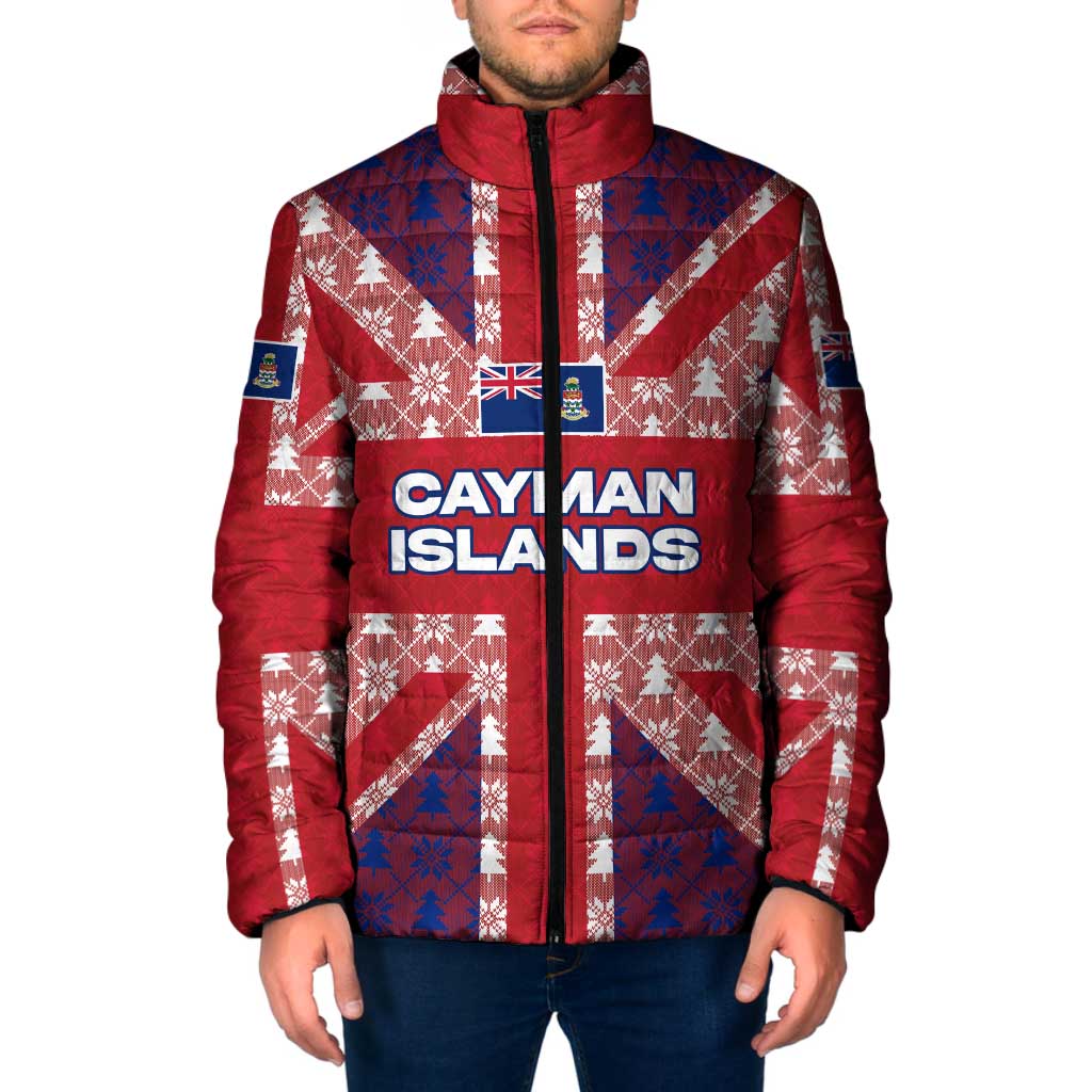 Cayman Islands Christmas Padded Jacket Xmas Pattern and Coat of Arms - Wonder Print Shop